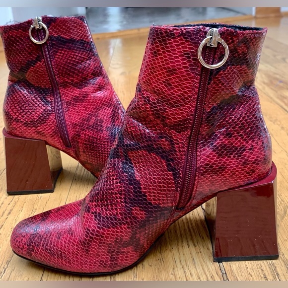 ASOS | Shoes | Asos Red Python Chunky Heel Booties 5 | Poshmark